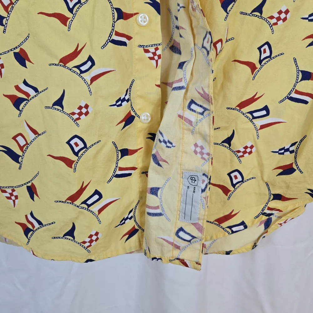 J. Crew Secret Wash Men's Yellow Nautical Flag Classic Fit Short Sleeve Shirt Me